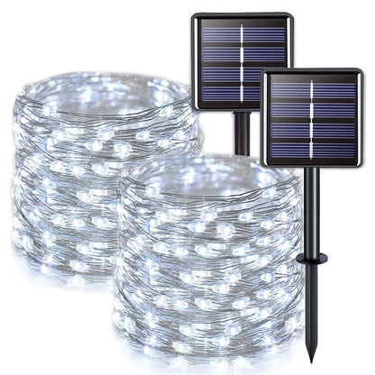 JMEXSUSS 2 Pack Solar String Lights Outdoor Waterproof, Each 33FT 100 LED Solar Lights Outdoor, 8 Modes White Fairy Light for Outside Yard Tree Patio Garden Wedding Christmas Decorations