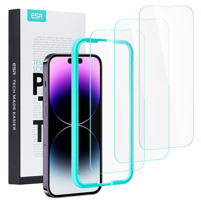 ESR 3 Pack for iPhone 15 Pro Max Screen Protector, [9H Hardness] [Military Grade Shatterproof] Full Coverage Tempered Glass Film with Easy Installation Tool, HD Clear, Scratch Resistant