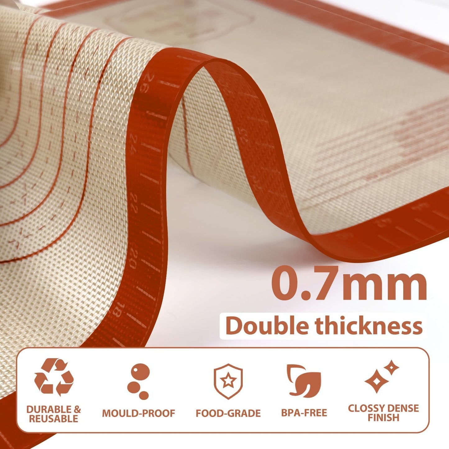 Silicone Pastry Mat, 16" x 24" Silicone Baking Mat for Counter Rolling Dough, Reusable Non-Stick Extra Large Dough Mat with Measurement for Pie Crust, Pizza and Cookies