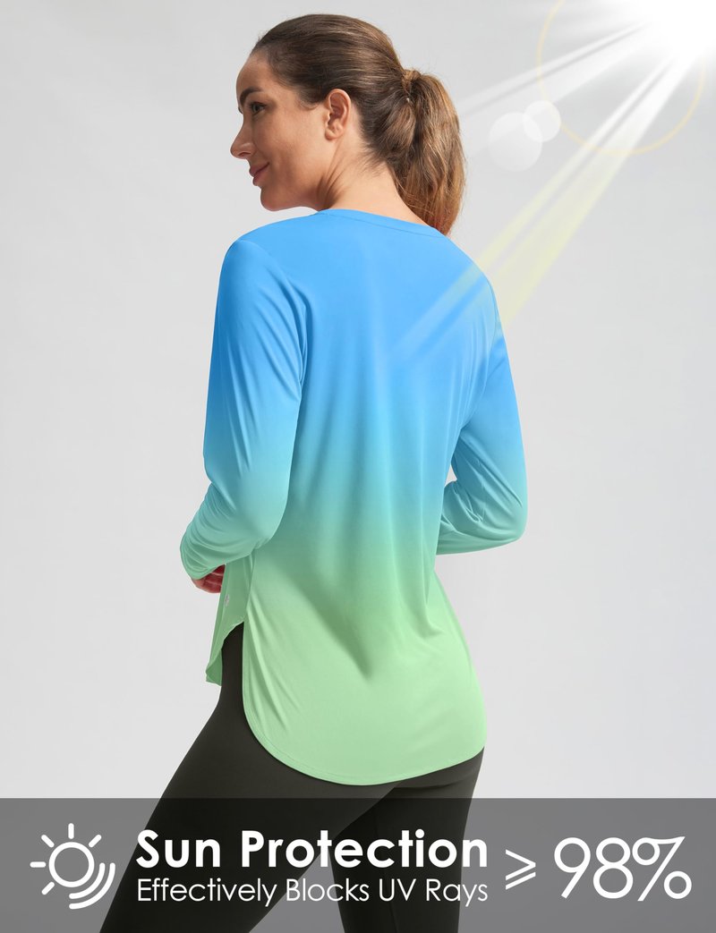 Women's Sun Shirts UPF 50+ Long Sleeve UV Protection Shirt Lightweight Quick Dry Workout Hiking Tops for Women(Green/Yellow Gradient,M)