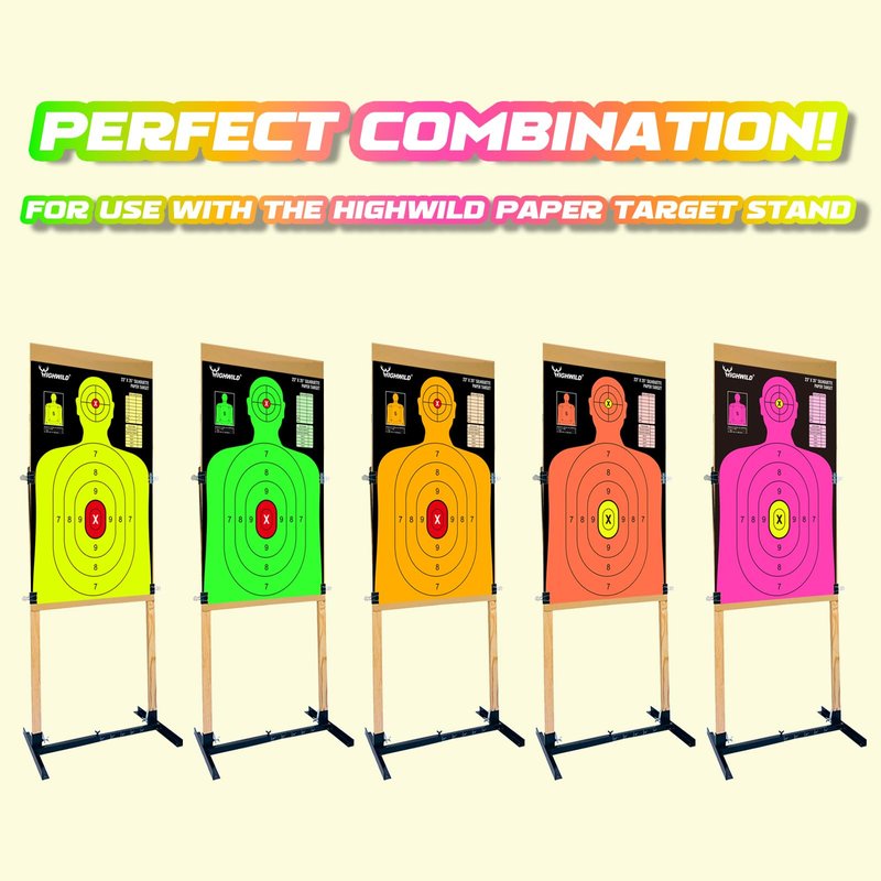 Highwild 23X35 Inch Shooting Range Silhouette Paper Target - 5 Fluorescent Colors - Suitable for Handguns, Rifles, Airguns, BB Guns (5 Pack - Multi Color)