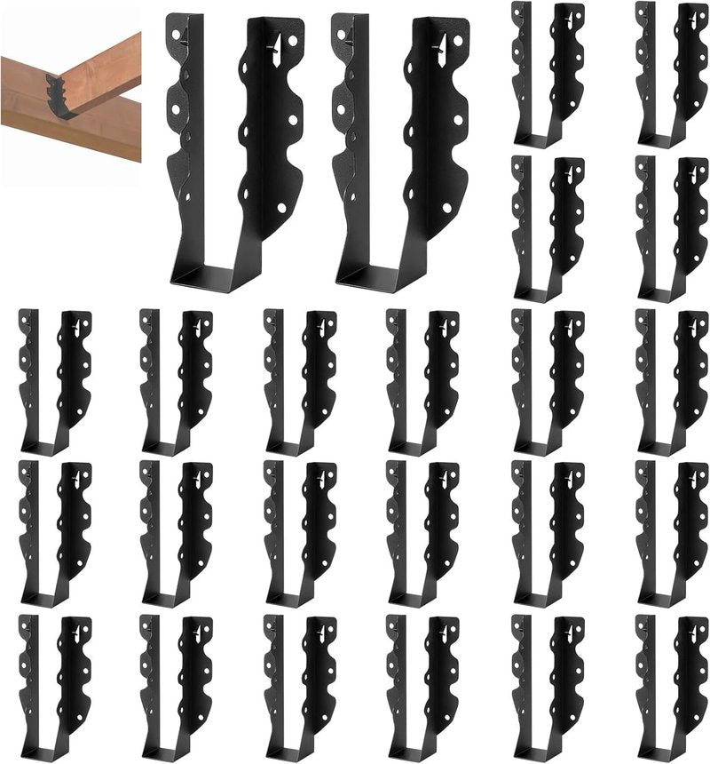 2x8 Joist Hangers - 24 Pcs Black Powder Coated Hurricane Ties | Durable Tie Brackets for Rafters & Ceiling Joists