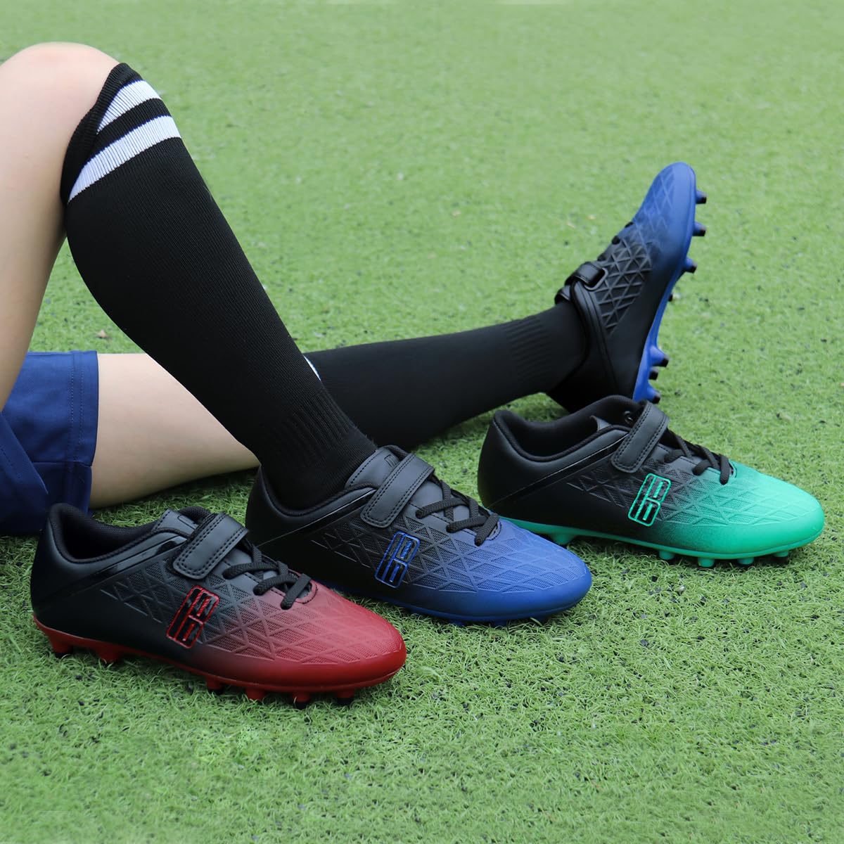 brooman Kids Firm Ground Soccer Cleats Boys Girls Athletic Outdoor Football Shoes (1,Black Red)