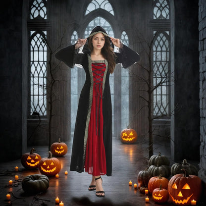 Colorful House Womens Medieval Renaissance Princess Retro Gown Cosplay Costume Dress(X-Large,Black(hooded))