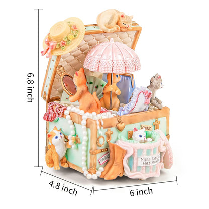 Mr.Winder Cats Music Box Gift for Girls, Cute Wind Up Keepsake for Daughter Wife Girlfriend Sister Granddaughter, Lovely Birthday Christmas Friendship Gifts Play Castle in the Sky