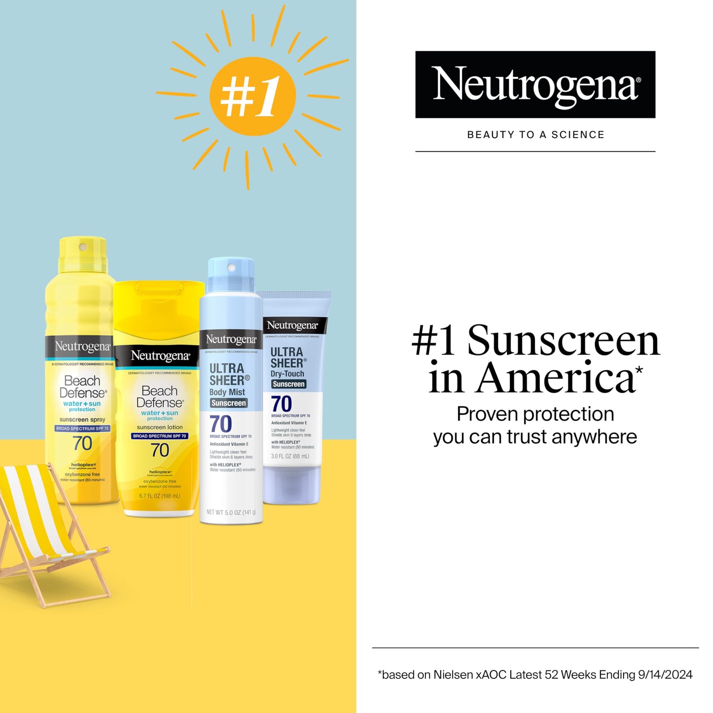 Neutrogena Sunscreen Lotion Beach Defense SPF 70, Face and Body Sunscreen, Hawaii Reef Act 104 Compliant, Octinoxate & Oxybenzone Free, Oil Free, Fast Absorbing Sun Care, 6.7 fl oz