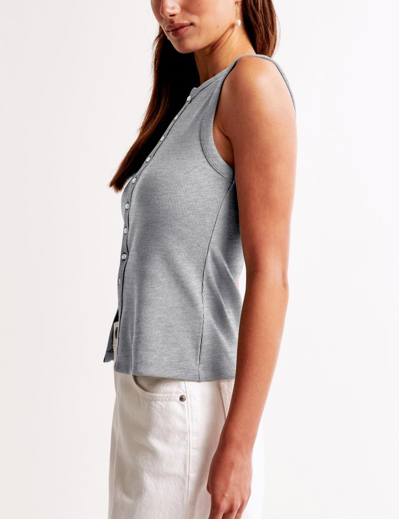 Cioatin Women Ribbed Button Down Tank Tops Sleeveless Crew Neck Slim Fit Open Front Crop Vest Going Out Y2K Clothes Heather Gray