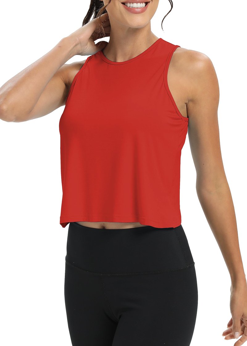 Mippo Crop Workout Tops for Women High Neck Tank Tops Muscle Tank Athleitc Gym Shirts Exercise Sports Shirts Red M