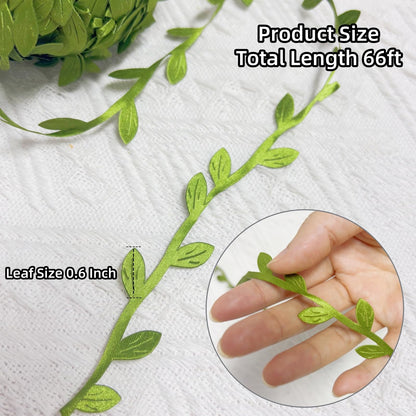 Hecaty 66 ft Leaf Ribbon, Artificial Eucalyptus Garland Rattan Leaf String, Decorative Jungle Wild Plant Green, Suitable for Baby Shower Home Wedding Party Balloon Garland Wreaths DIY Christmas Craft