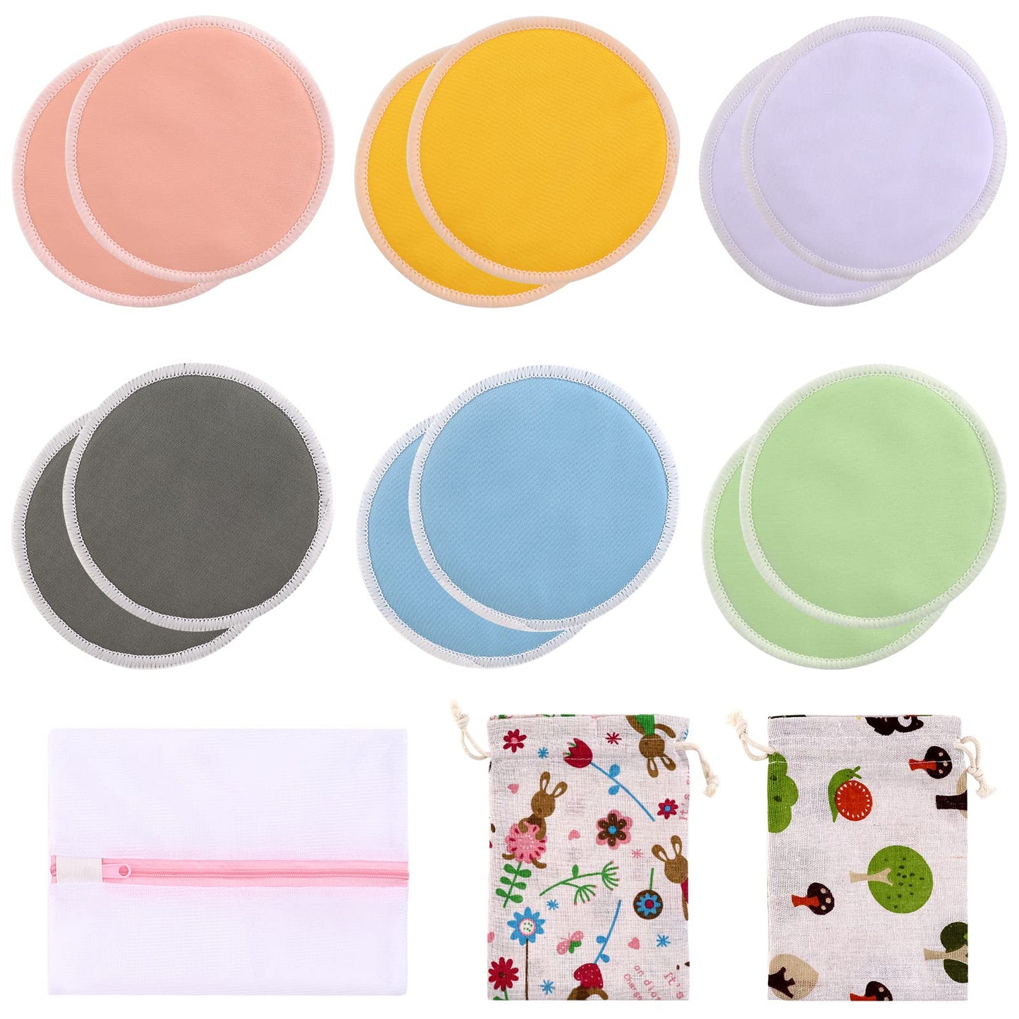 Lictin 12 pcs (6 Pairs) Nursing Pads Set Nursing Pads Washable Organic Bamboo Nursing Pads Reusable Nursing Pads Washable Soft Absorbent Nursing Pads with 1 Laundry Bag and 2 Organza Bags
