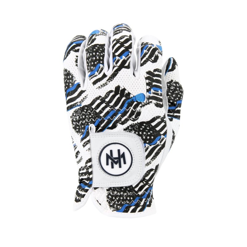 MULLIGAN HOOLIGAN® Men's Golf Glove | Premium Cabretta Leather & Mesh, Breathable Moisture-Wicking Comfort, Unique Standout Design for Men & Women (USA Blue Line, Large, Worn On Right Hand)