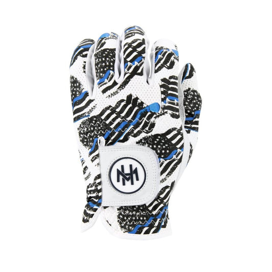 MULLIGAN HOOLIGAN® Men's Golf Glove | Premium Cabretta Leather & Mesh, Breathable Moisture-Wicking Comfort, Unique Standout Design for Men & Women (USA Blue Line, Large, Worn On Right Hand)