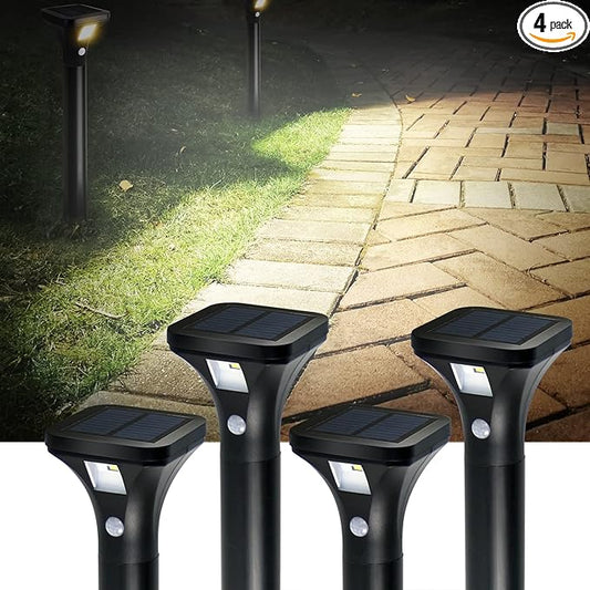 Solar Outdoor Lights with Motion Sensor – Waterproof LED Pathway Lights for Yard, Garden, Walkway, Driveway – Auto On/Off, Easy Installation (4 Pack)