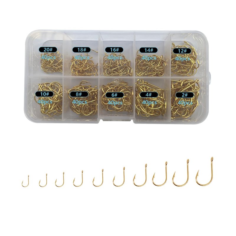 Dyxssm Small Fishing Hooks for Freshwater, 1000pcs 600pcs 400pcs Trout Fish Hook Set, 10 Sizes #2-#20 (400pcs (#2-#20), Gold)