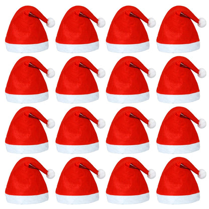 Elcoho 20 Pack Santa Red Hat Short Plush with White Cuffs Non-Woven Fabric Christmas Hat Santa Hat for Adults (Red)