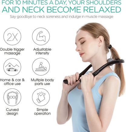 VOYOR Neck Massager Shiatsu Deep Tissue Dual Trigger Point Shoulder Massager for Pain Relief, Ergonomic Handle Design, Lightweight & Portable MS110