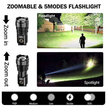 Flashlights High Lumens Rechargeable, LED Super Bright Flash Light Long Beam, Zoomable Linternas with LCD Digital Display, 5 Mode, Waterproof, Powerful Tactical Flashlight for Emergencies Camping Gift