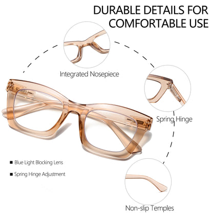 FSRTEP Oprah Style Readers for Women - 3 Pack Stylis Style Reading Glasses with Blue Light Blocking and Spring Hinge HBK +1.75