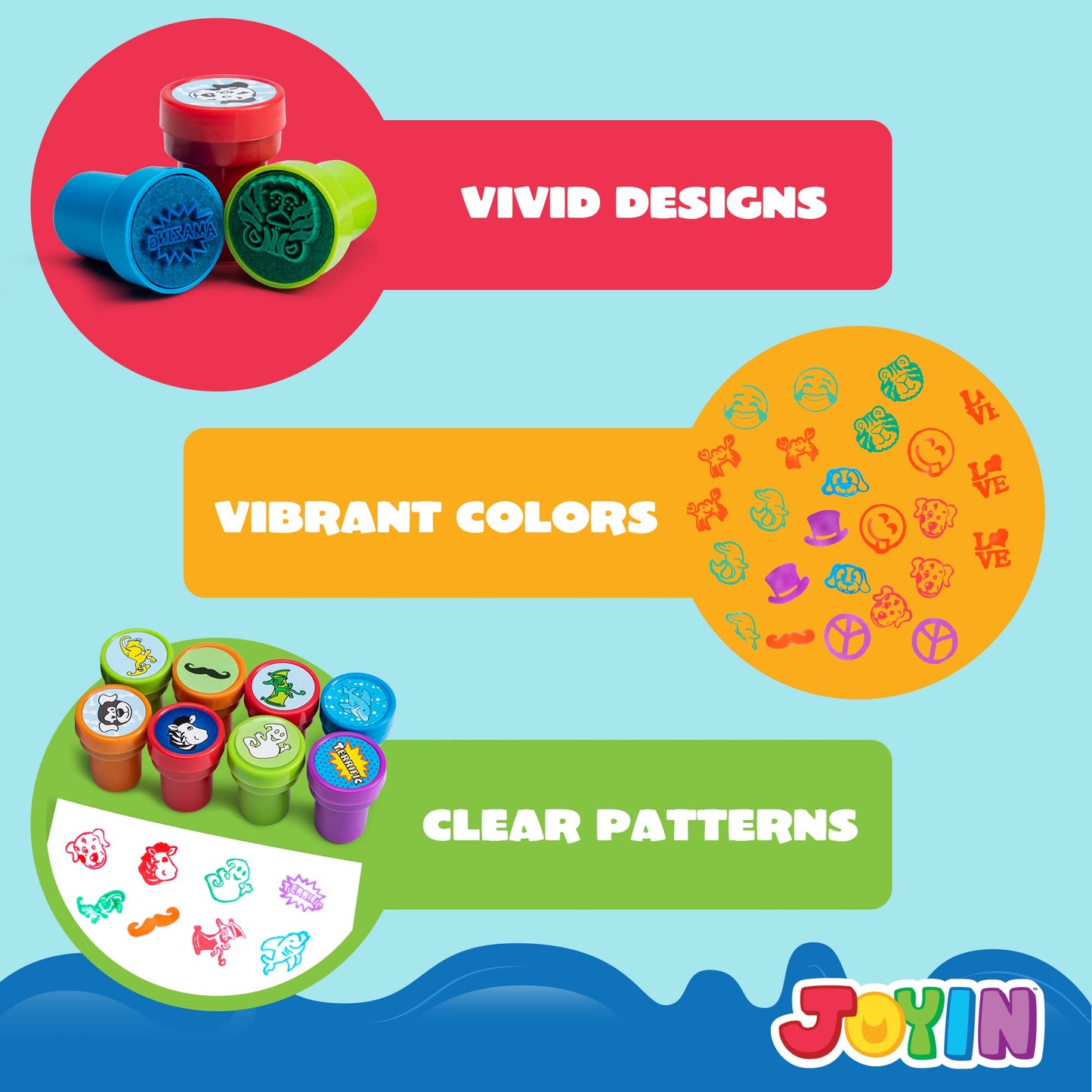 JOYIN 100PCS Assorted Stamps for Kids Self-Ink for Party Favor, Teacher Stamps, Kids Treasure Box, Prize for Classroom, Easter Egg Stuffers (50 Designs, Dinosaur, Halloween Stampers)