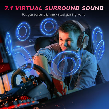 FIFINE PC Gaming Headset, USB Headset with 7.1 Surround Sound, Detachable Microphone, Control Box, 3.5mm Headphones Jack, Over-Ear Wired Headphones for PS5/Xbox/Switch, Black-AmpliGame H9