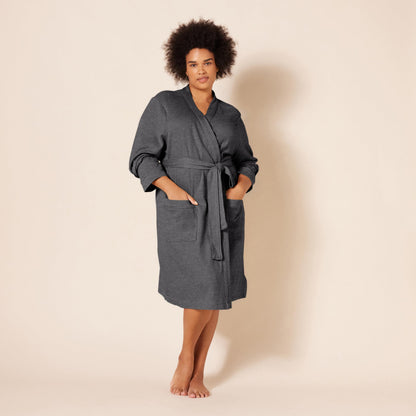 Amazon Essentials Women's Lightweight Waffle Mid-Length Robe (Available in Plus Size), Charcoal Heather, L