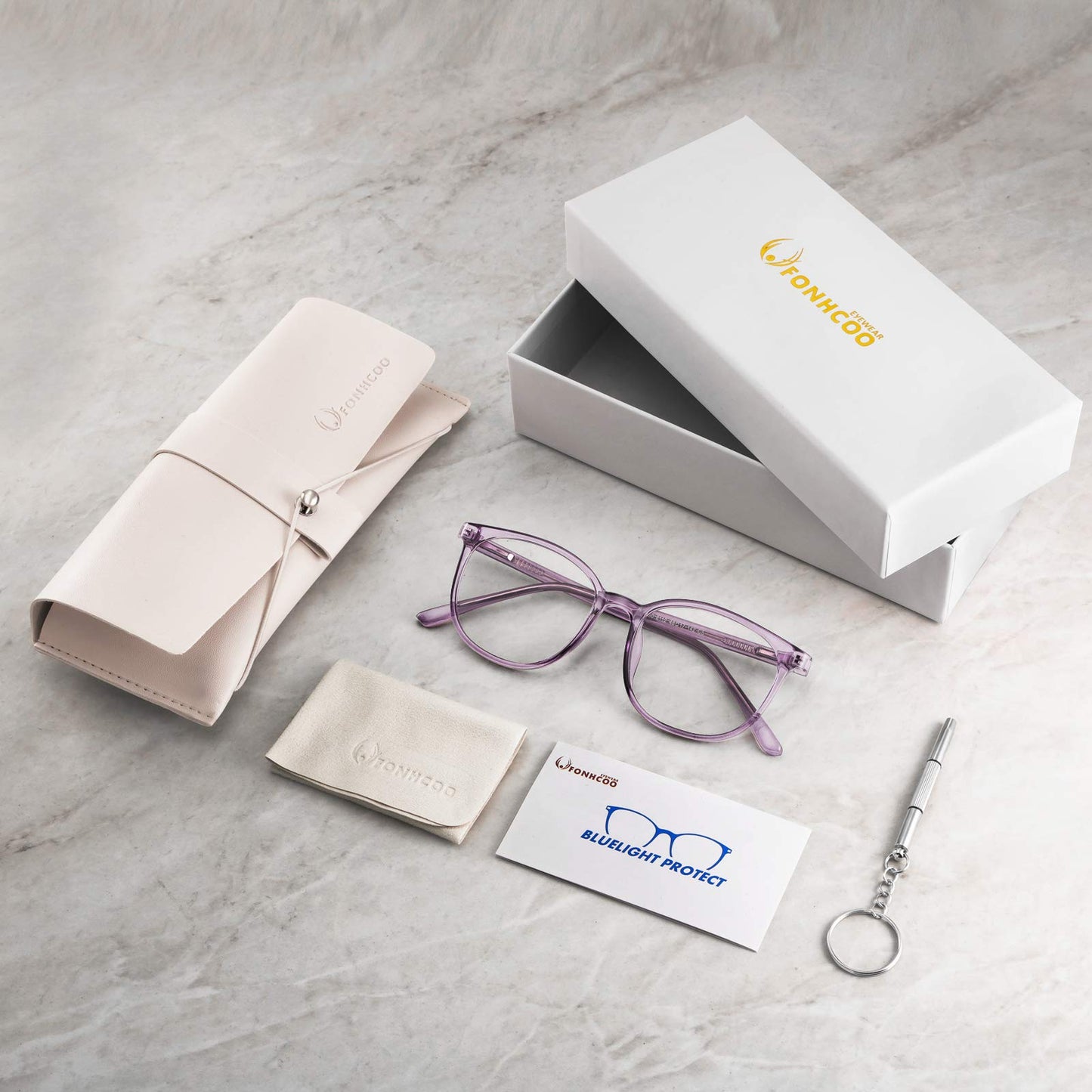 FONHCOO Blue Light Blocking Glasses Fashion Round TR90 Frame Transparent Eyewear Anti UV Blu-Ray Computer Glasses for Women Men (Purple)