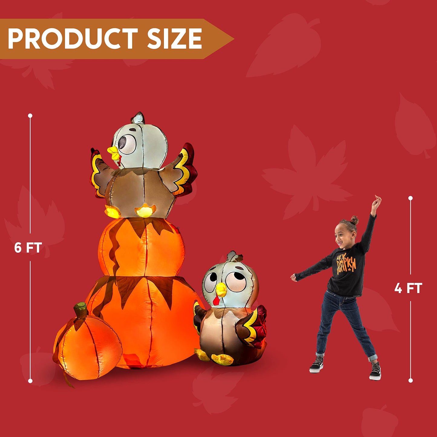 Joiedomi 6 FT Thanksgiving Inflatable Stacking Pumpkin Turkey With Built-in LEDs, Blow Up Outdoor Decorations for Yard Garden, Halloween Inflatable for Thanksgiving