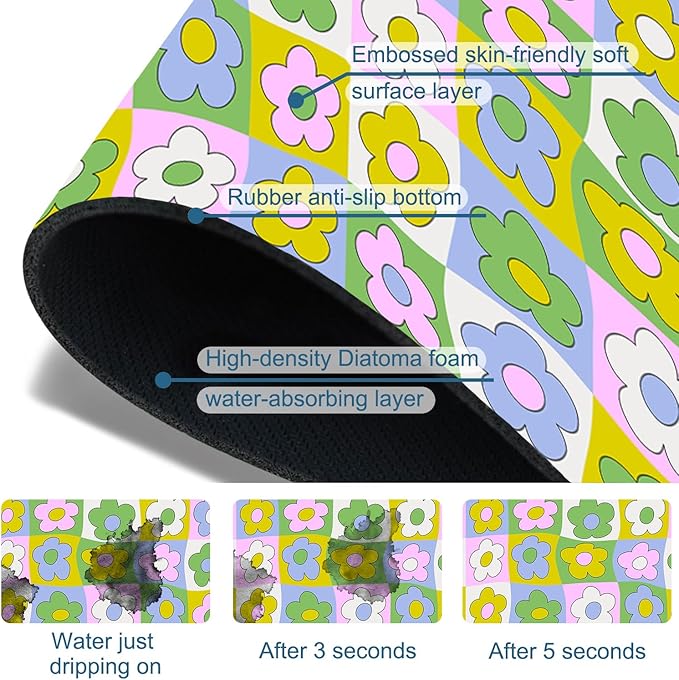 Cute Flowers Kitchen Sink Splash Guard Faucet Mat Retro Floral Super Absorbent