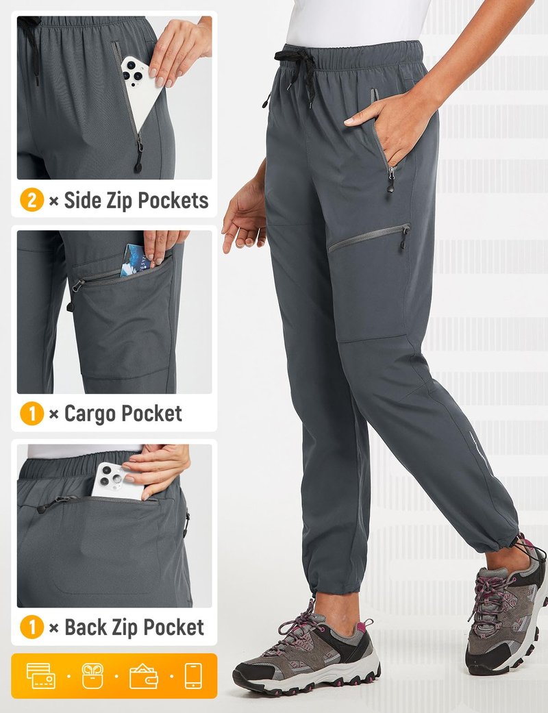 baleaf Cargo Pants for Women Petite Joggers Lightweight Quick Dry Pant Water Resistant 27'' Travel Workout Athletic Trip 27''-Dark Gray S