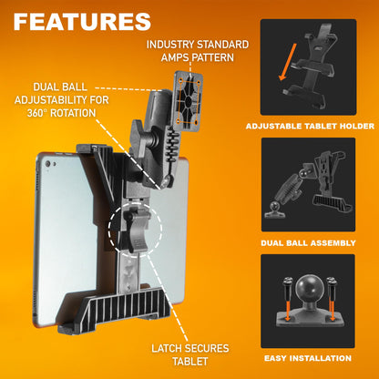 iBOLT TabDock Bizmount AMPs - Heavy Duty Drill Base Mount for All 7" - 10" Tablets- Great for Commercial Vehicles, Trucks, and Wall Mounting- Features 1 inch / 25mm Ball Joint