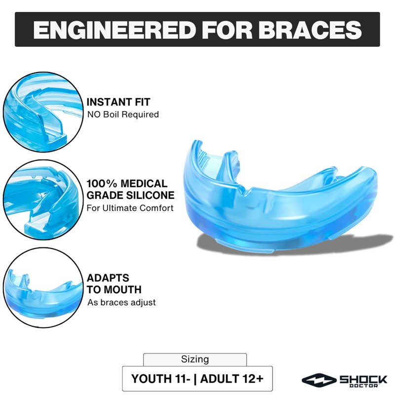 Shock Doctor Orthodontic Mouth Guard for Braces for Sports, Hockey, Lacrosse, Football, Baseball, Braces Mouth Guard, Upper Teeth Protection, Adult & Youth Mouth Guard Sizes