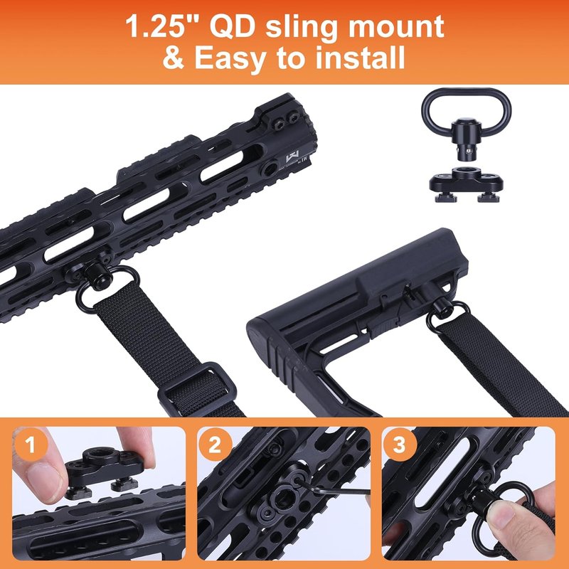 Two Point Sling - Quick Adjust Tactical Sling with QD Swivel for Hunting | Black