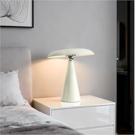 Mushroom Lamp Mid Century Modern Table Lamp, LED Cordless Rechargeable Bedside Light, Dimmable Touch 3-Color Temp, Retro Small Lamp for Bedroom, Living Room，Aesthetic Decor (Cream)