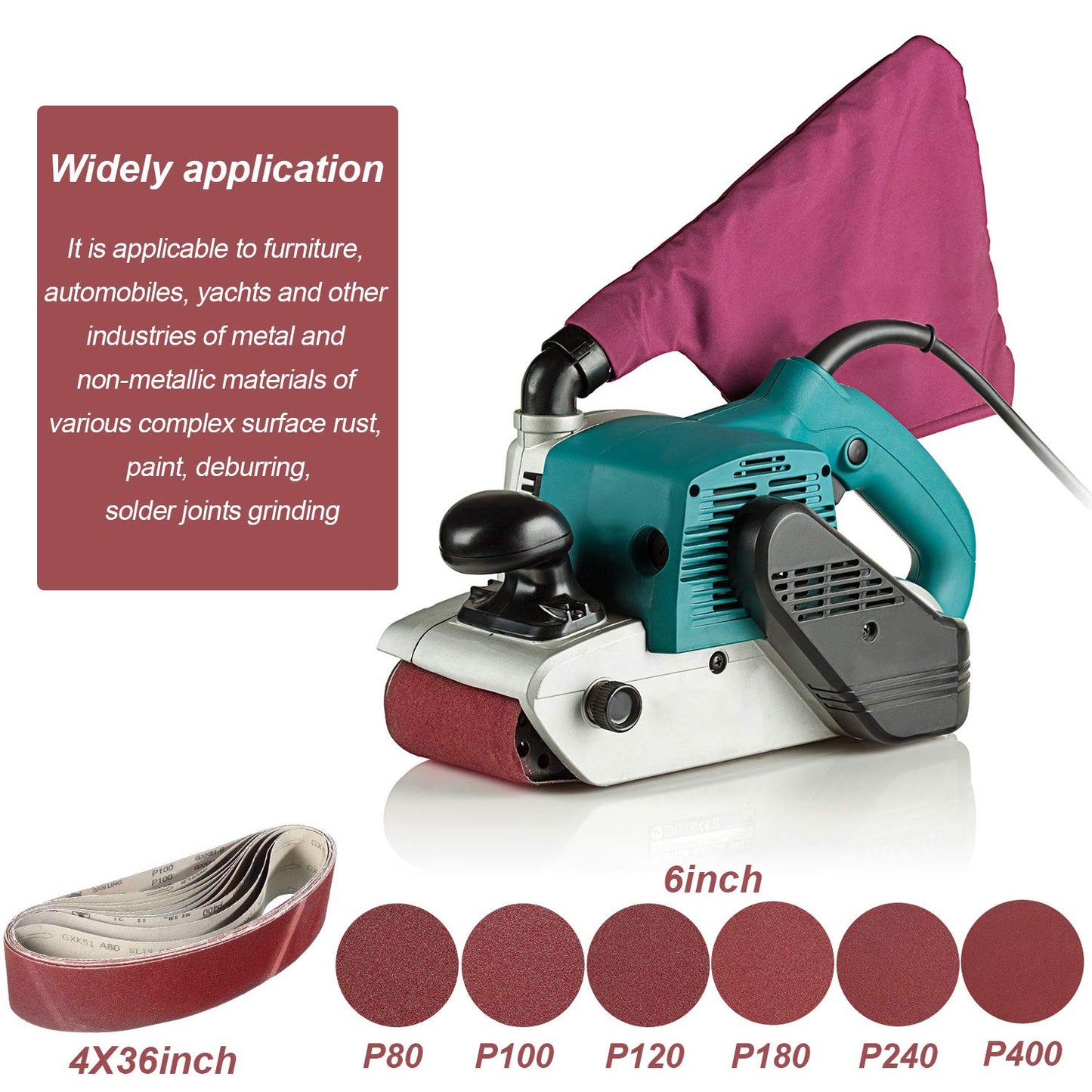 Blulu 22 Pieces Sanding Belts and Sanding Discs Set Includes 4 x 36 Inch Belts (80/120/150/240/400 Grits) and 6 Inch Self Adhesive No Hole Alumina Disc for Bench Combination Sander Woodworking