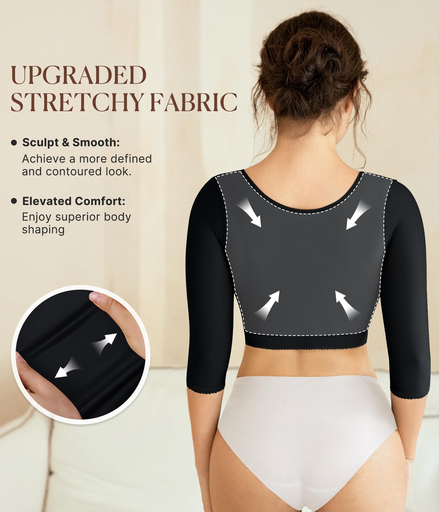 BRABIC Upper Arm Shaper Post Surgical Slimmer Compression Sleeves Posture Corrector Tops Shapewear for Women (Black, L)