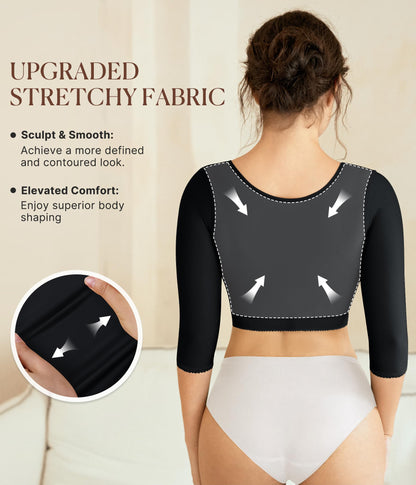 BRABIC Upper Arm Shaper Post Surgical Slimmer Compression Sleeves Posture Corrector Tops Shapewear for Women (Black, L)
