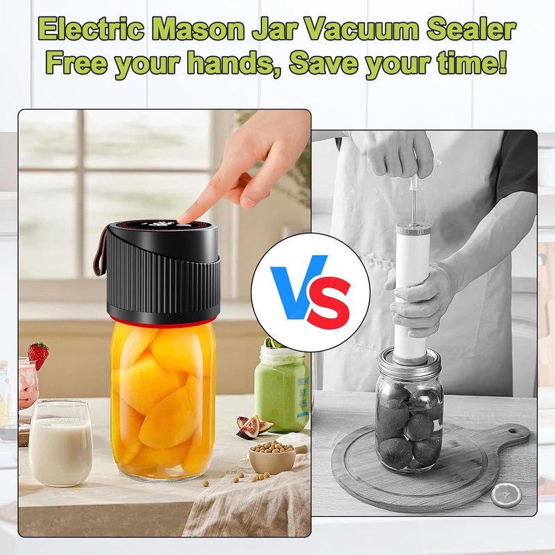 Mason Jar Vacuum Sealer Kit - 2-in-1 Electric Food Saver with Wide & Regular Mouth Lids | Ideal for Canning