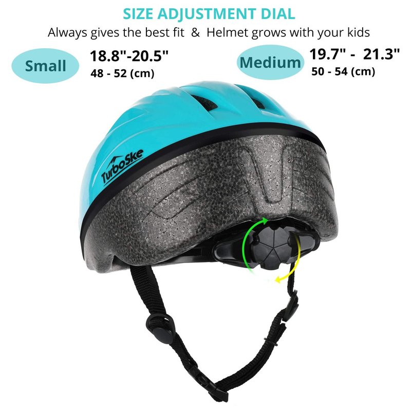 TurboSke Toddler Kids Bike Helmet, Multi-Sport Helmet Size Adjustable for Boys and Girls (Aqua Blue, Small: 48-52cm/18.8"-20.5")
