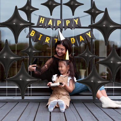 Black Star Balloons,12Pcs Four Angle Star Foil Balloons,26Inch and 10Inch Black Quadrangle Helium Polyester Film Balloon for Birthday Anniversary Baby Shower Wedding Party Decorations