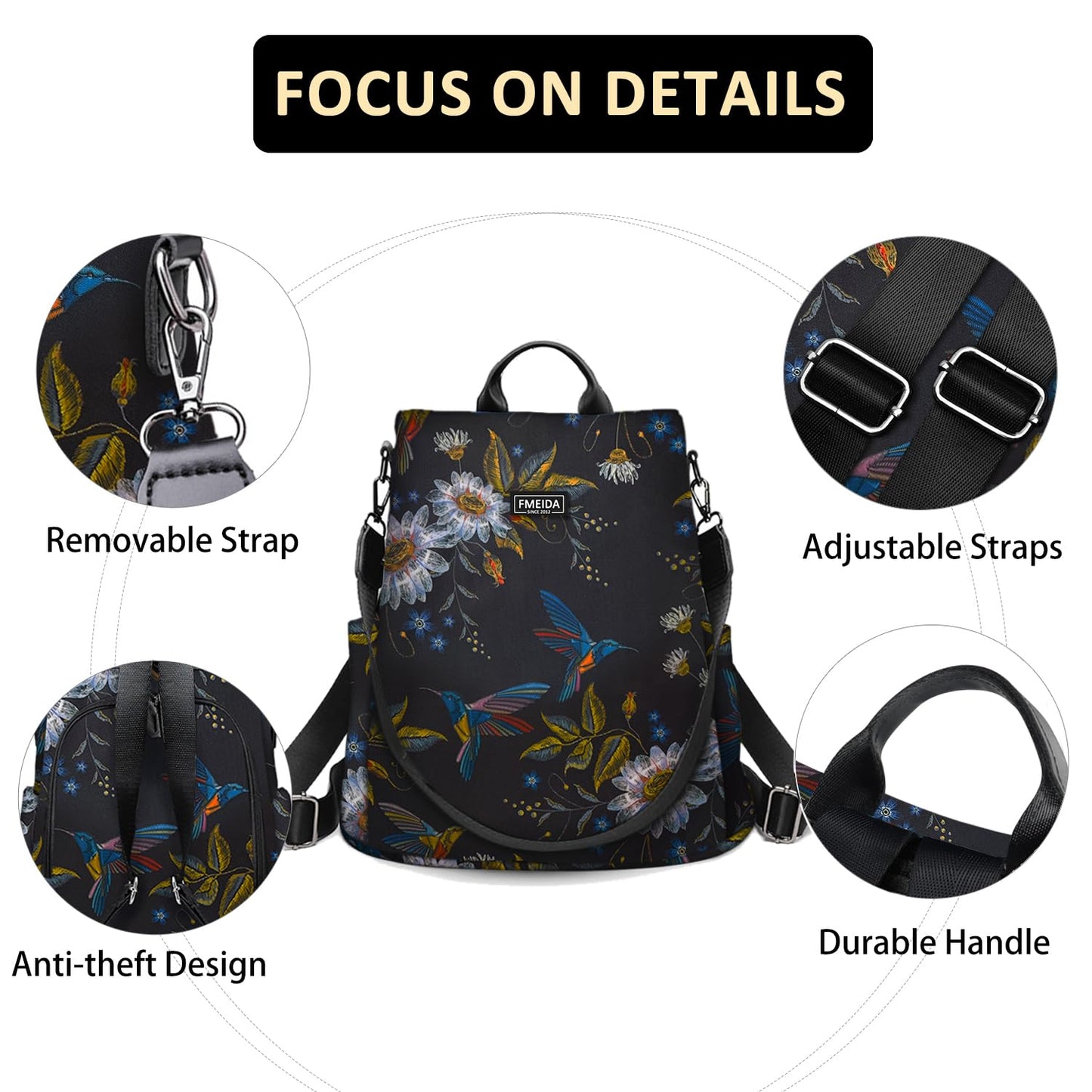 Fmeida Backpack Womens Anti Theft Travel Rucksack Shoulder Bag Ladies Handbag