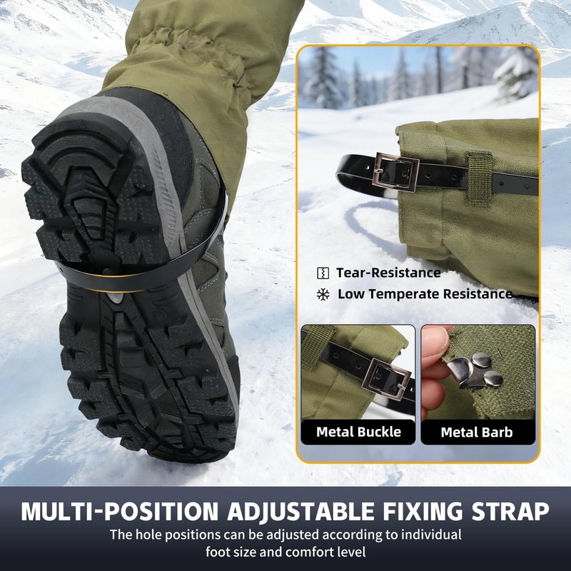 MAJWILD Adjustable Leg Gaiters, Waterproof Snow Boot Gaiters for Men Women with Hiking, Walking, Hunting, Snowshoeing, Climbing (Olive Green, X-Large)