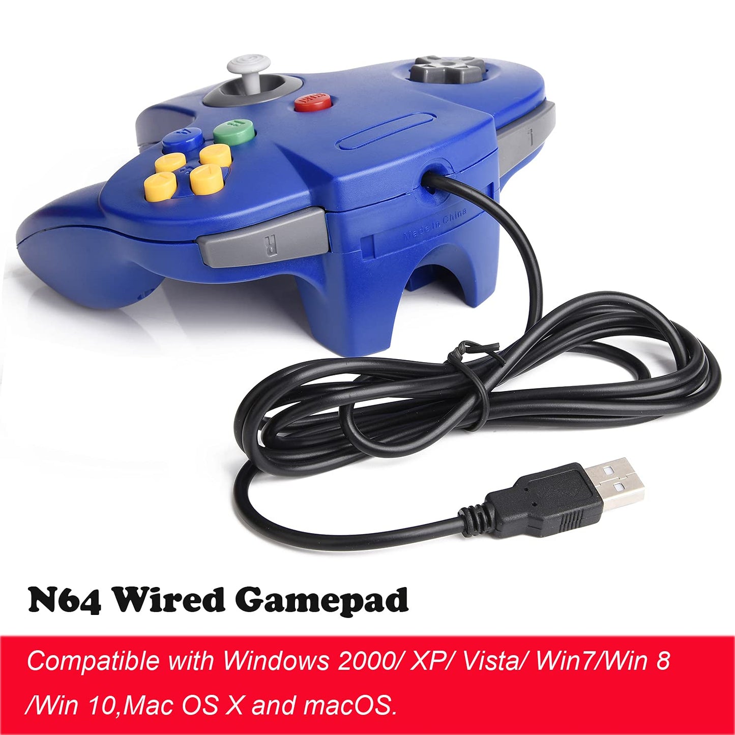 2 Pack kiwitatá N64 USB Controller for Retro Games, Classic N64 Wired Bit Gaming Pad Joystick Controller for Windows XP/7/8/10 & Mac & RetroPie Emulator Blue