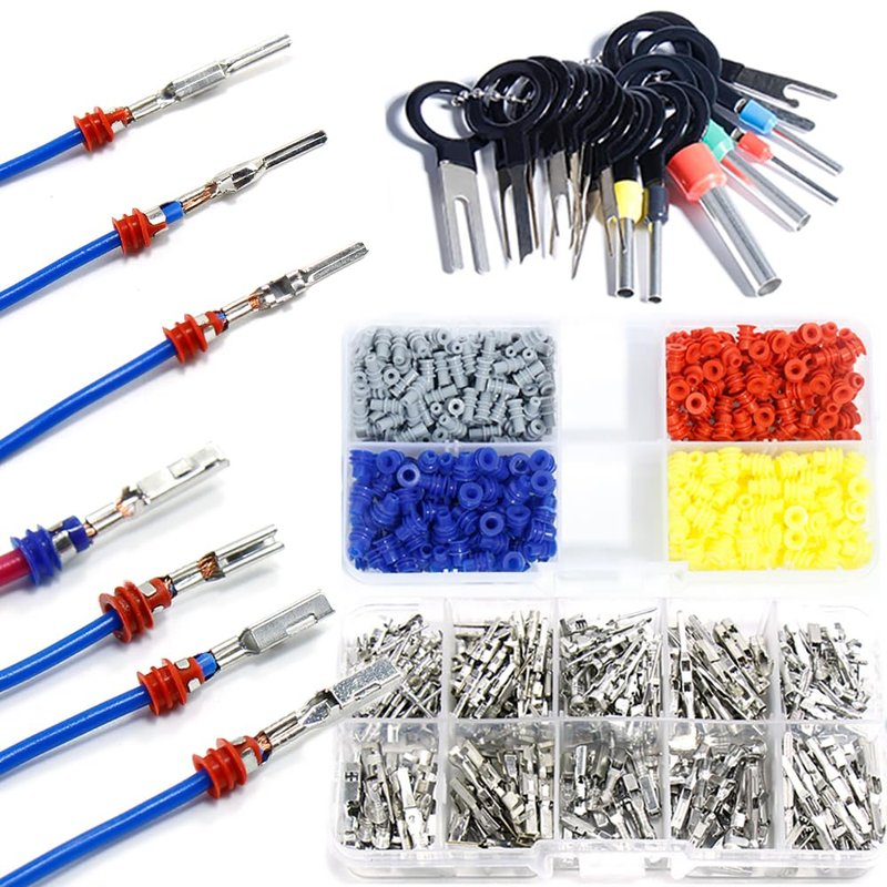 Connector Pins Crimped Terminal Kit - Automotive Electrical Wire Removal Set | Non-Insulated Male & Female Plugs | 1-3.5mm Sizes