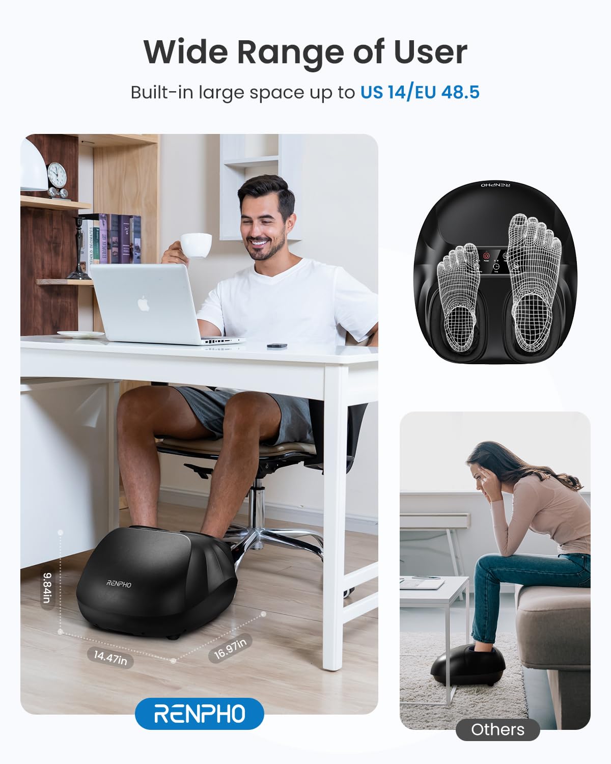 RENPHO Foot Massager Machine with Heat [2026 Upgraded], Shiatsu Foot Massager for Plantar Fasciitis, Foot Massager Machine for Women, Wireless Control, True Full Foot Massager, Up to Size 14, BK