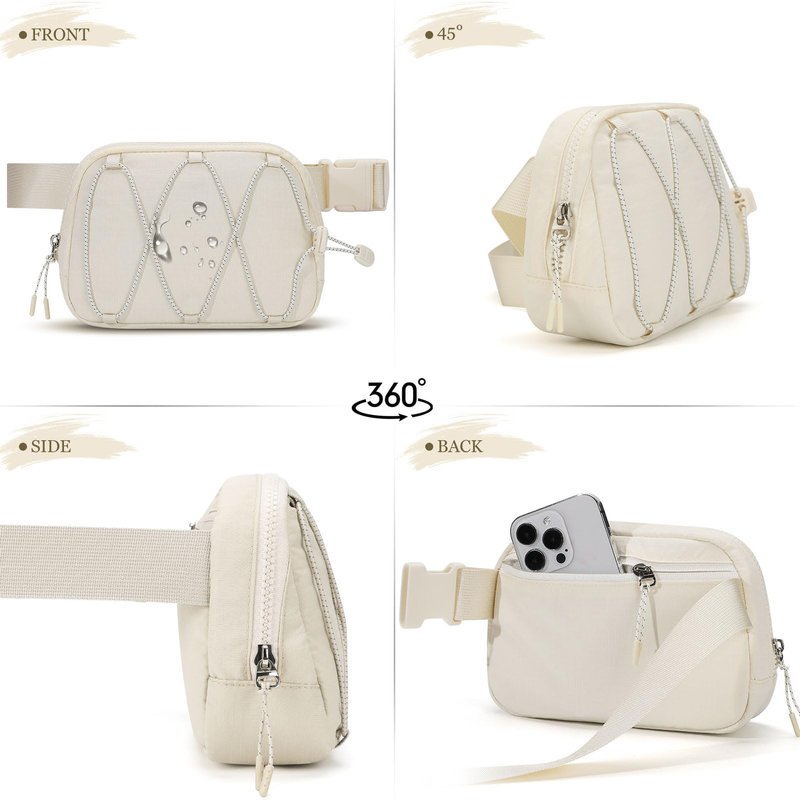 MAXTOP Small Crossbody Fanny Packs for Women Belt Bag with Adjustable Strap Reflective Waist Pack for Yoga Running Hiking Travel Casual Workout,Beige