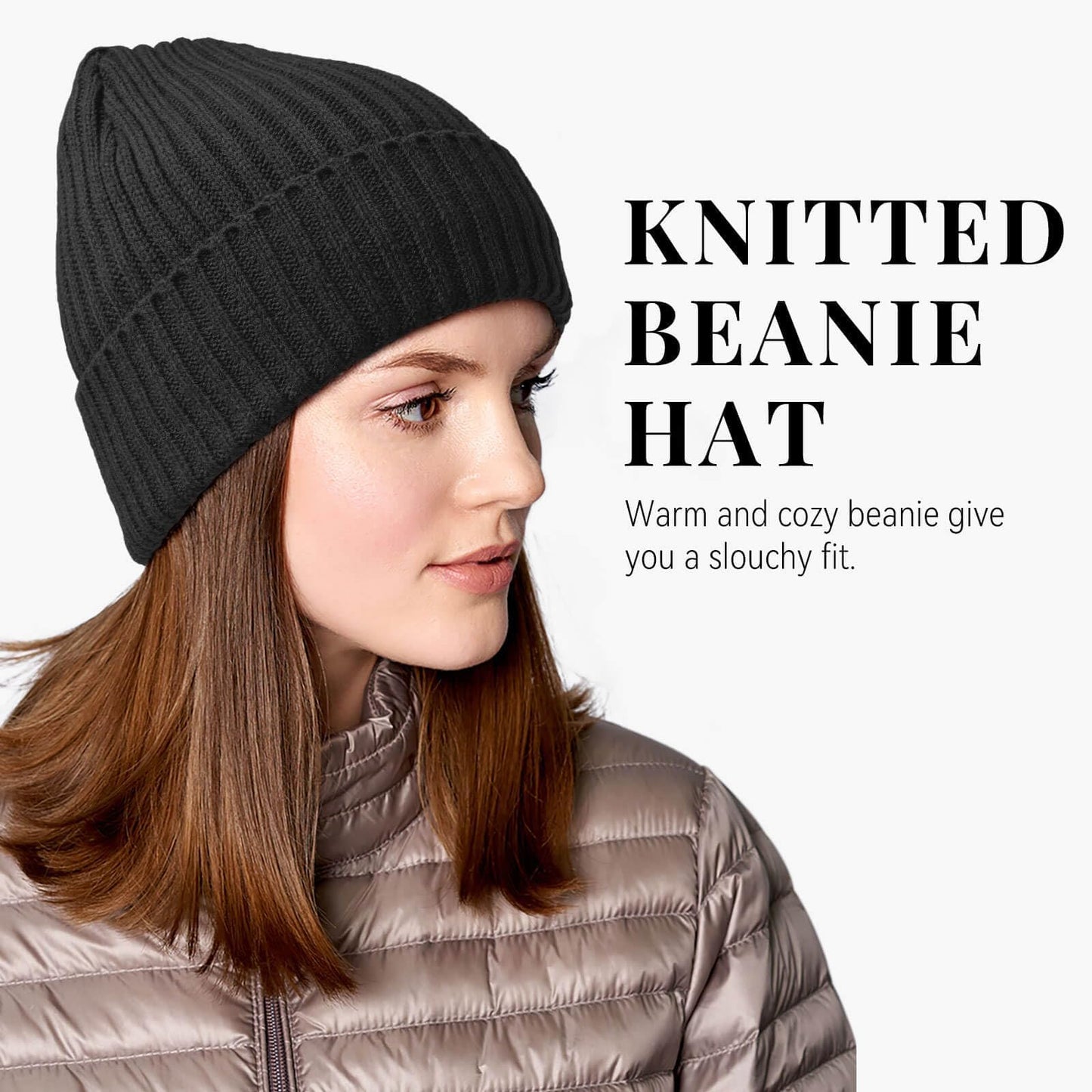 OZERO Winter Beanie Hat for Men and Women: Warm Knit Skull Hat with Thermal Thick Polar Fleece Lining Snow Cap Winter Gifts for Family and Friends - Black
