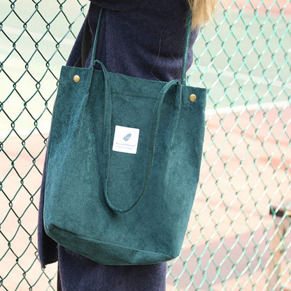 Funtlend Cord Bag Womens Large Corduroy Tote Bag Women Shoulder Handbags for School Shopping Work College Casual (Green)