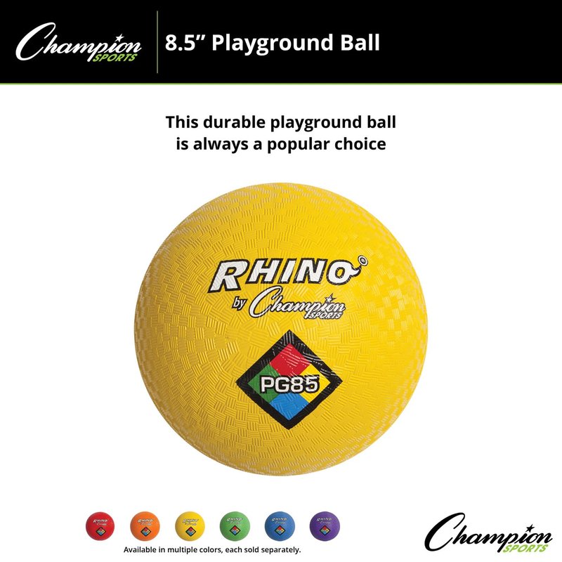 Champion Sports Rhino Playground Balls 8.5"D - Two Ply, Nylon Wound, YELLOW