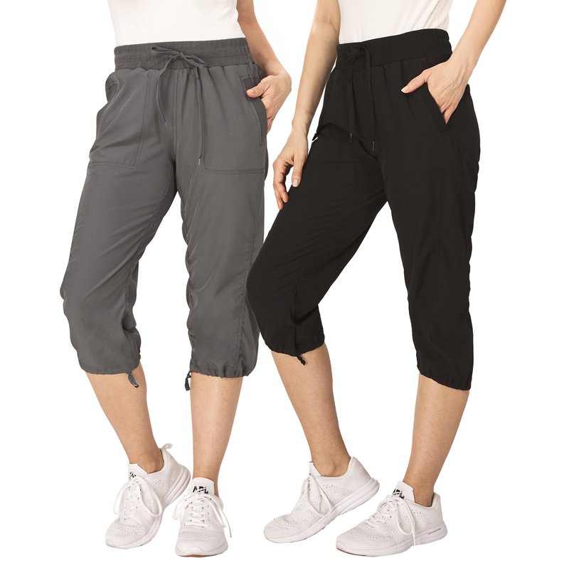 Ultra Performance Capri Pants for Women 2 Pack Womens Capris Hiking Capri Pants Summer Clothes for Women (Avail in Plus Size) Black, Charcoal