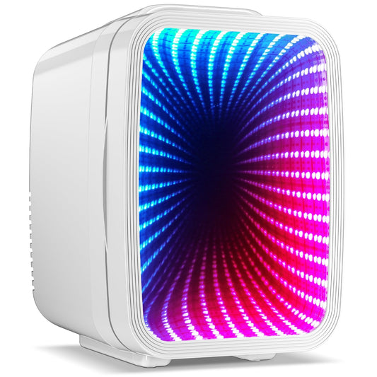 BEICHEN Mini Fridge, 4 Liter/6 Cans Small Refrigerator With Dimmable LED Light,AC/DC Portable Thermoelectric Cooler and Warmer Gaming mini fridge for Bedroom,Office,Gaming room and Car (White)